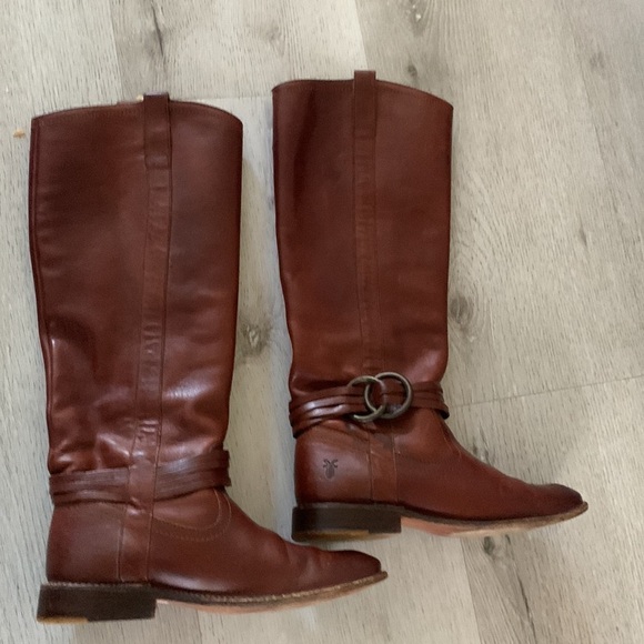 Frye Brown Shirley Leather Knee‎ High Tall Boots Women's Size 5 1/2 B riding - Picture 15 of 16
